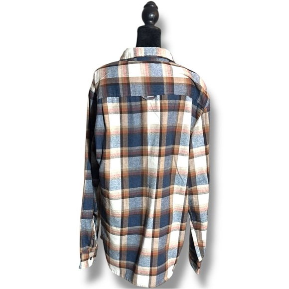Burnside Men's Casual Plaid Long Cuffed Sleeve Flannel Blue/Brown Button Down - Picture 6 of 16